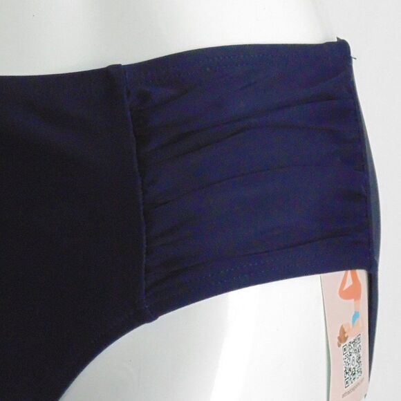 new BIKINI BOTTOM, L, Navy Blue, Lower rise, Shirred hips, Full Coverage, UPF 50 - Picture 7 of 11